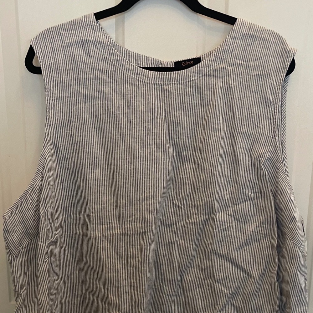 Quince Linen Sleeveless Top Blue White Striped Shell Tank Coastal Resort 3X